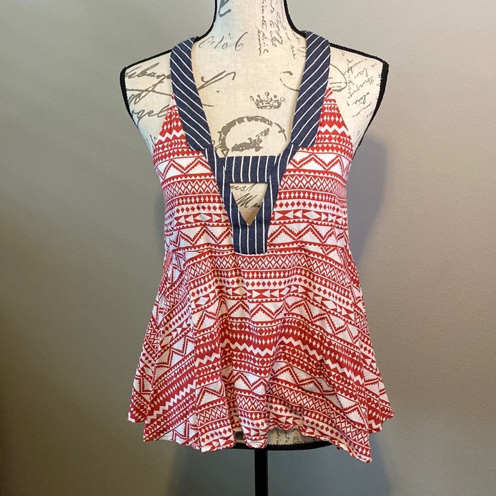 THML Red & Navy Patterned Tank Top